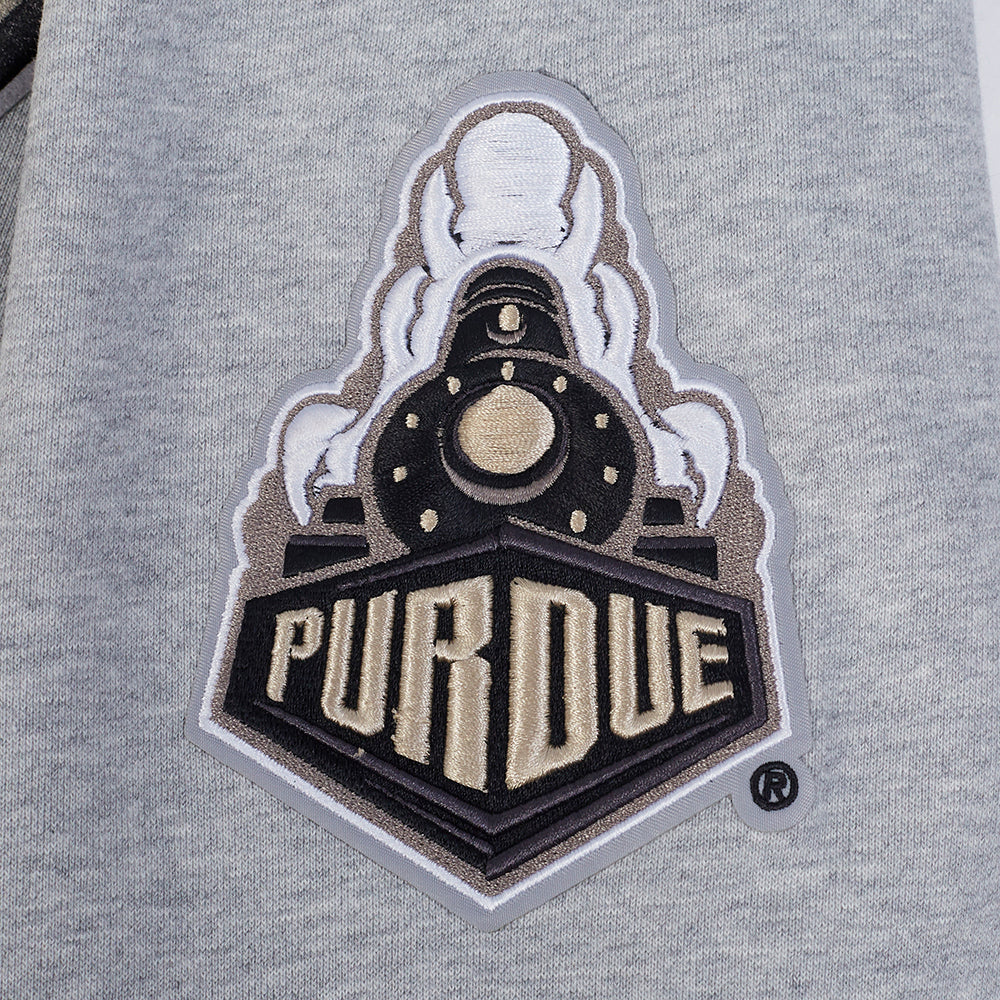 PURDUE UNIVERSITY CLASSIC MEN'S STACKED LOGO PULLOVER HOODIE (HEATHER GRAY/BLACK) - Image 7