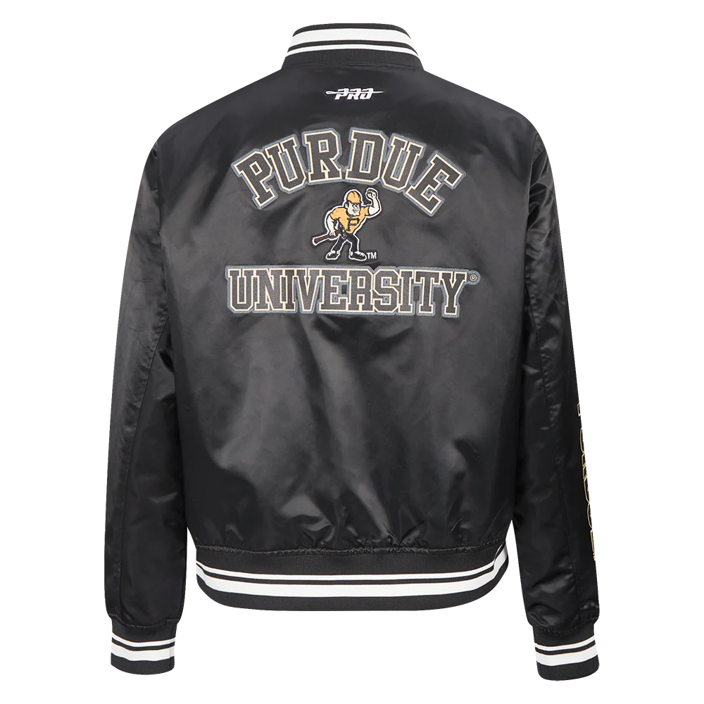 COLLEGE PURDUE UNIVERSITY CLASSIC WOMEN'S RIB SATIN JACKET (BLACK) - Image 3
