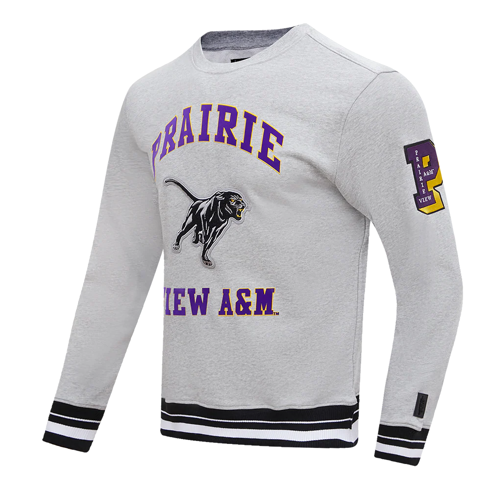 PRAIRIE VIEW A&M UNIVERSITY CLASSIC MEN'S STACKED LOGO CREWNEC (HEATHER GRAY/BLACK) - Image 2