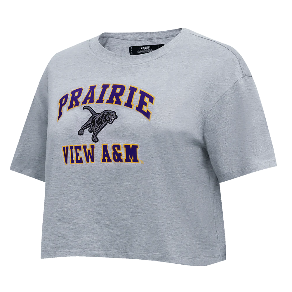 PRAIRIE VIEW A&M UNVERSITY CLASSIC WOMEN'S SINGLE JERSEY BOXY TEE (HEATHER GREY) - Image 2