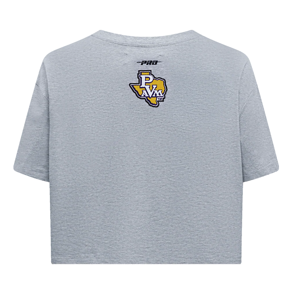 PRAIRIE VIEW A&M UNVERSITY CLASSIC WOMEN'S SINGLE JERSEY BOXY TEE (HEATHER GREY) - Image 3