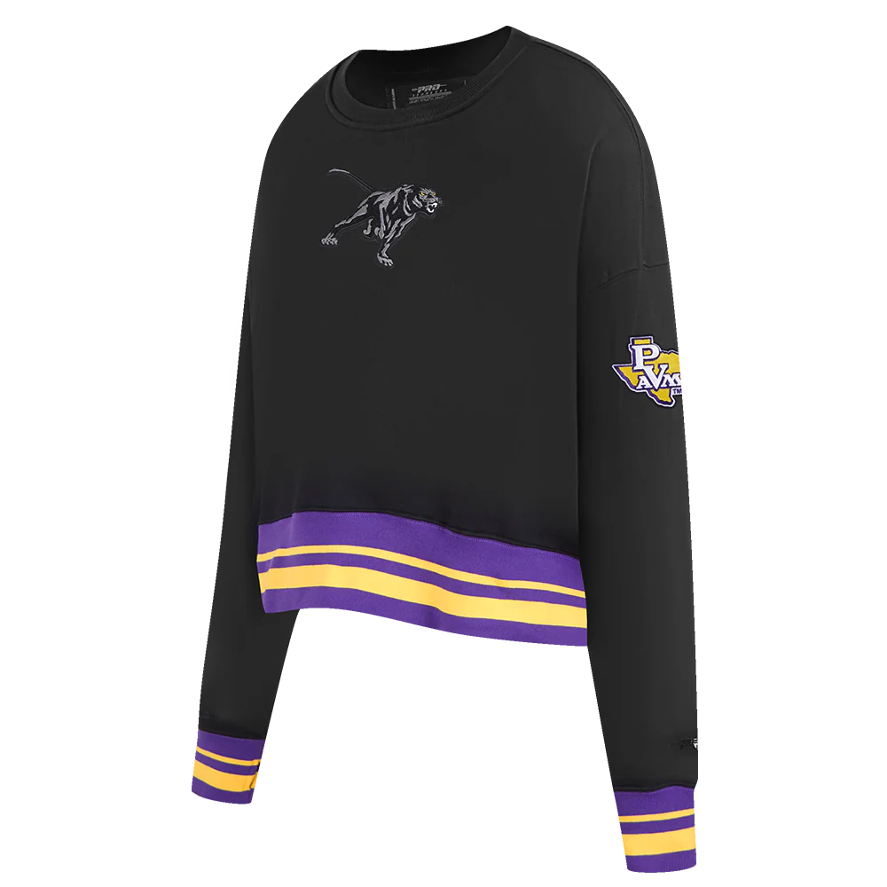 PRAIRIE VIEW A&M UNIVERSITY CLASSIC WOMEN'S RIB FLEECE CREWNECK (BLACK/PURPLE) - Image 2