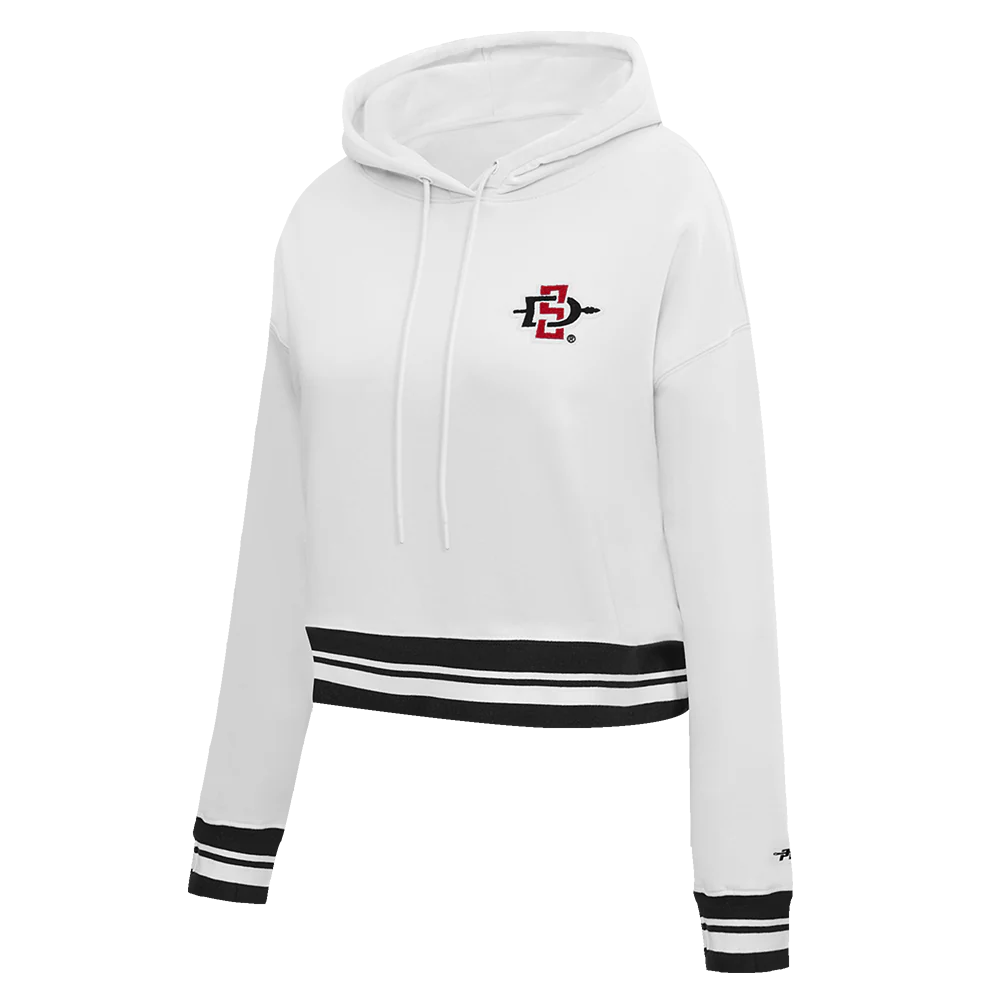 COLLEGE SAN DIEGO STATE UNIVERSITY CLASSIC WOMEN'S RIB FLC CROPPED PO HOODIE (WHITE/BLACK) - Image 2