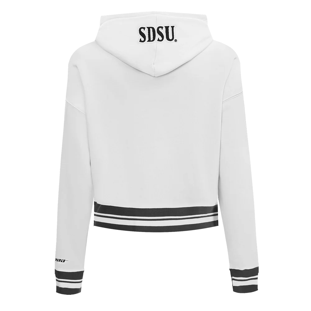 COLLEGE SAN DIEGO STATE UNIVERSITY CLASSIC WOMEN'S RIB FLC CROPPED PO HOODIE (WHITE/BLACK) - Image 3