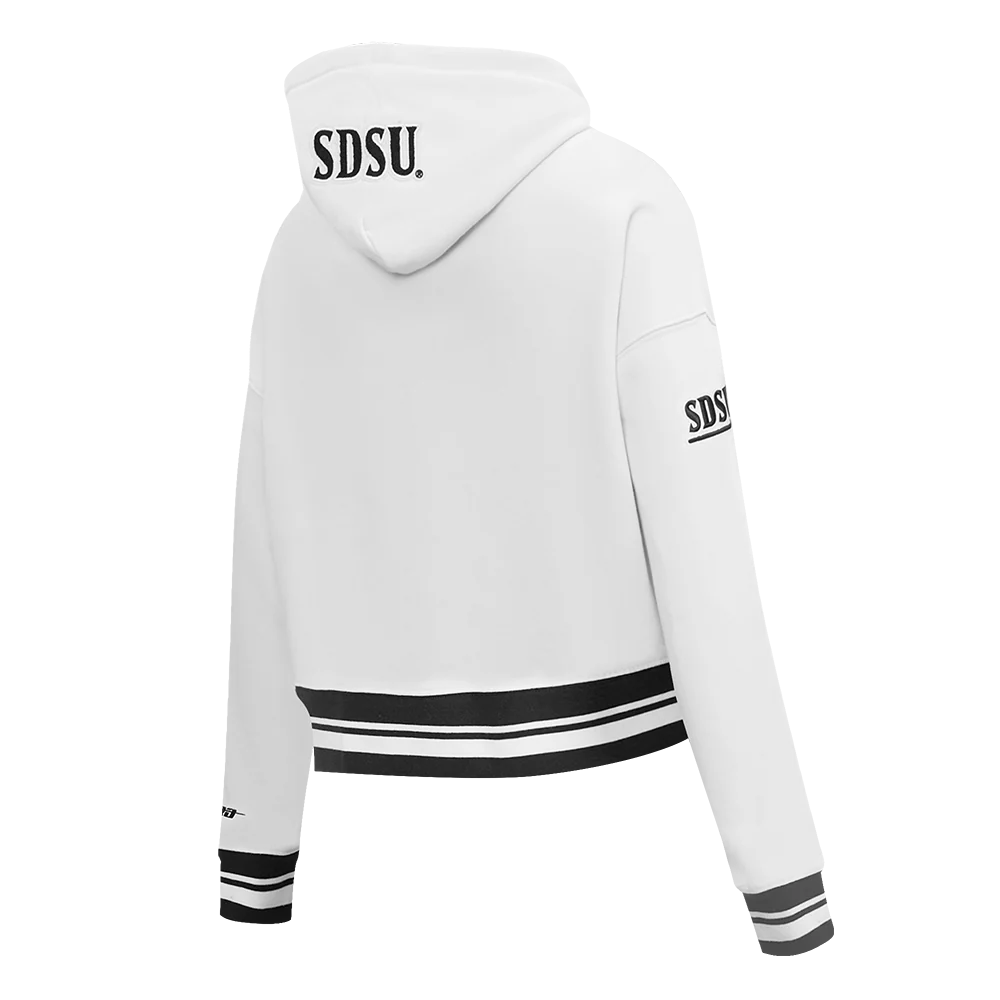 COLLEGE SAN DIEGO STATE UNIVERSITY CLASSIC WOMEN'S RIB FLC CROPPED PO HOODIE (WHITE/BLACK) - Image 4