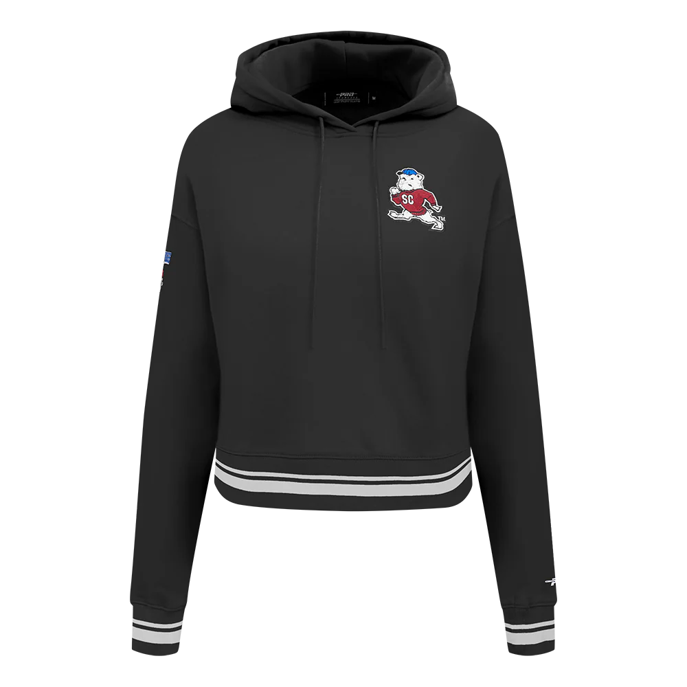 SOUTH CAROLINA STATE UNIVERSITY CLASSIC RIB FLEECE CROPPED PULLOVER HOODIE (BLACK)
