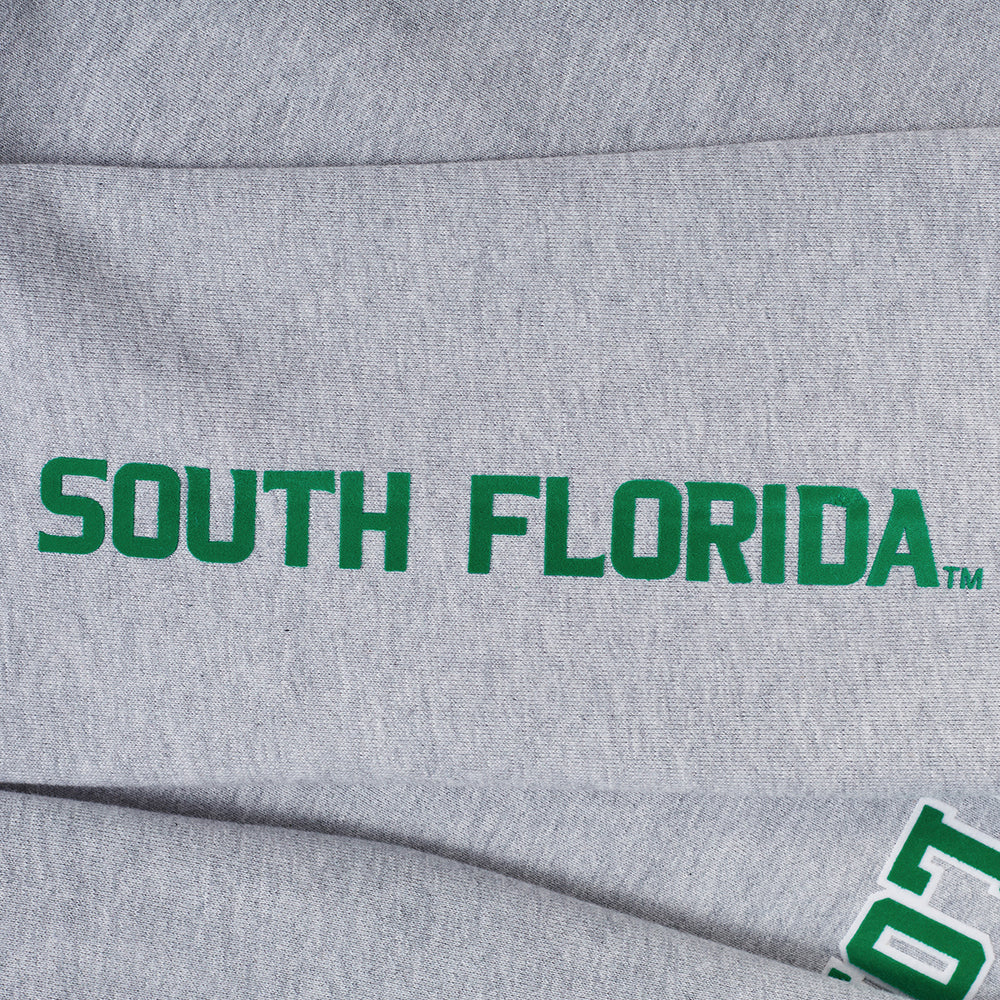 UNIVERSITY OF SOUTH FLORIDA CLASSIC MEN'S STACKED LOGO CREWNECK (HEATHER GREY/GREEN) - Image 5