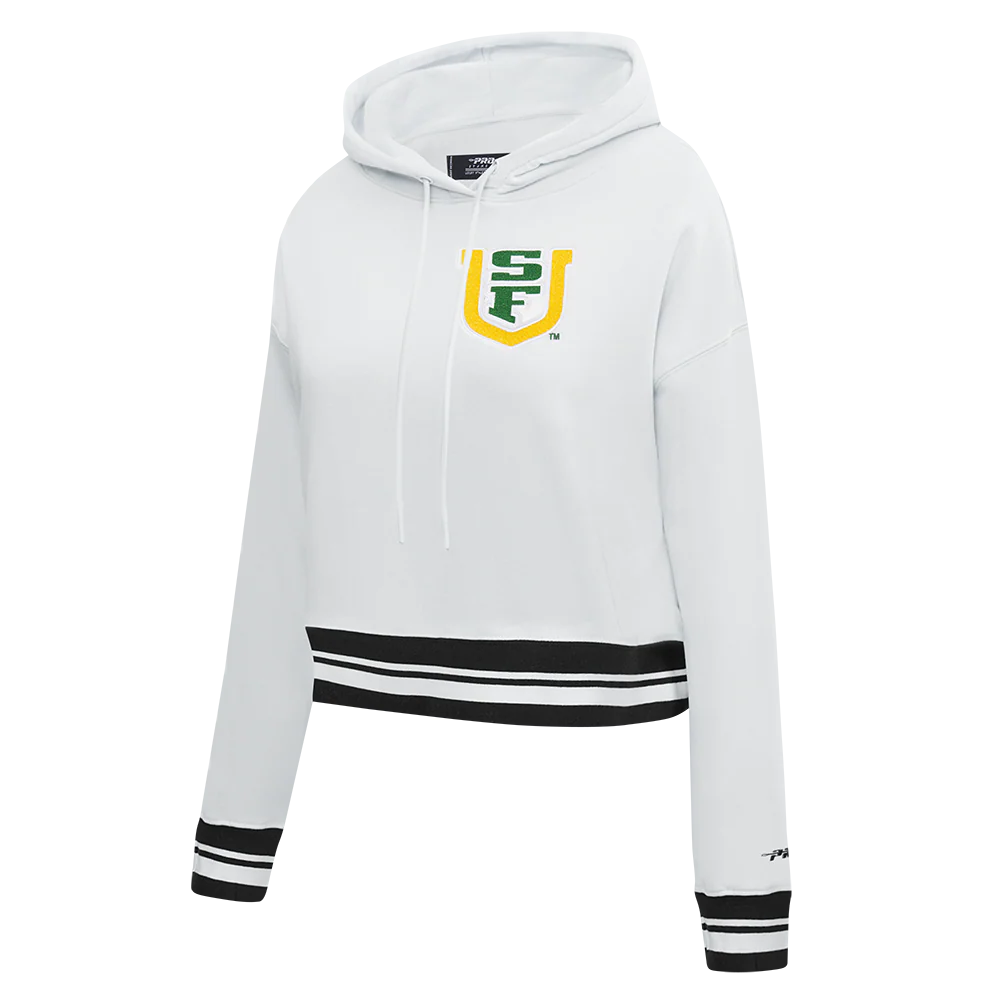 COLLEGE UNIVERSITY OF SAN FRANCISCO CLASSIC WOMEN'S RIB FLC PO HOODIE (WHITE/BLACK) - Image 2