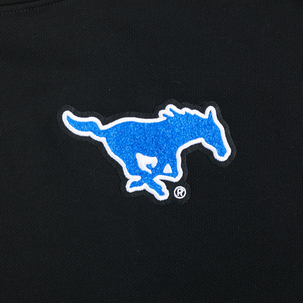 COLLEGE SOUTHERN METHODIST UNIVERSITY CLASSIC WOMEN'S RIB FLC CROPPED PO H (BLACK/ROYAL BLUE/BLACK) - Image 6
