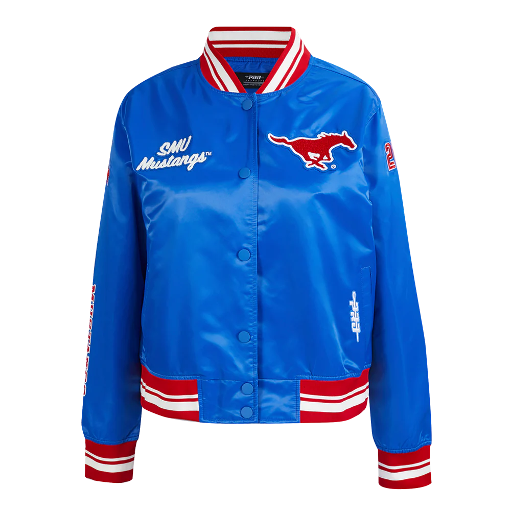COLLEGE SOUTHERN METHODIST UNIVERSITY CLASSIC WOMEN'S RIB SATIN JACKET (ROYAL BLUE/RED)