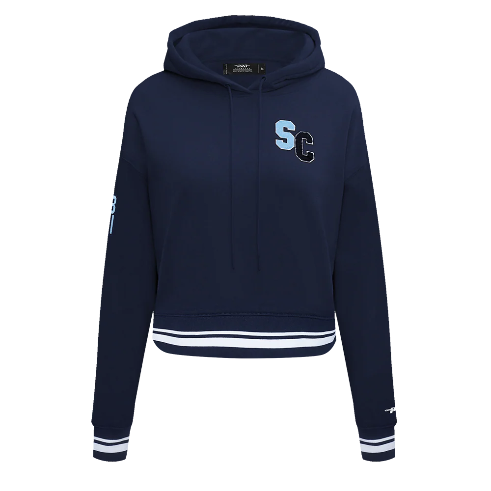 SPELMAN COLLEGE CLASSIC WOMEN'S RIB FLEECE CROPPED PULLOVER HOODIE (MIDNIGHT NAVY)