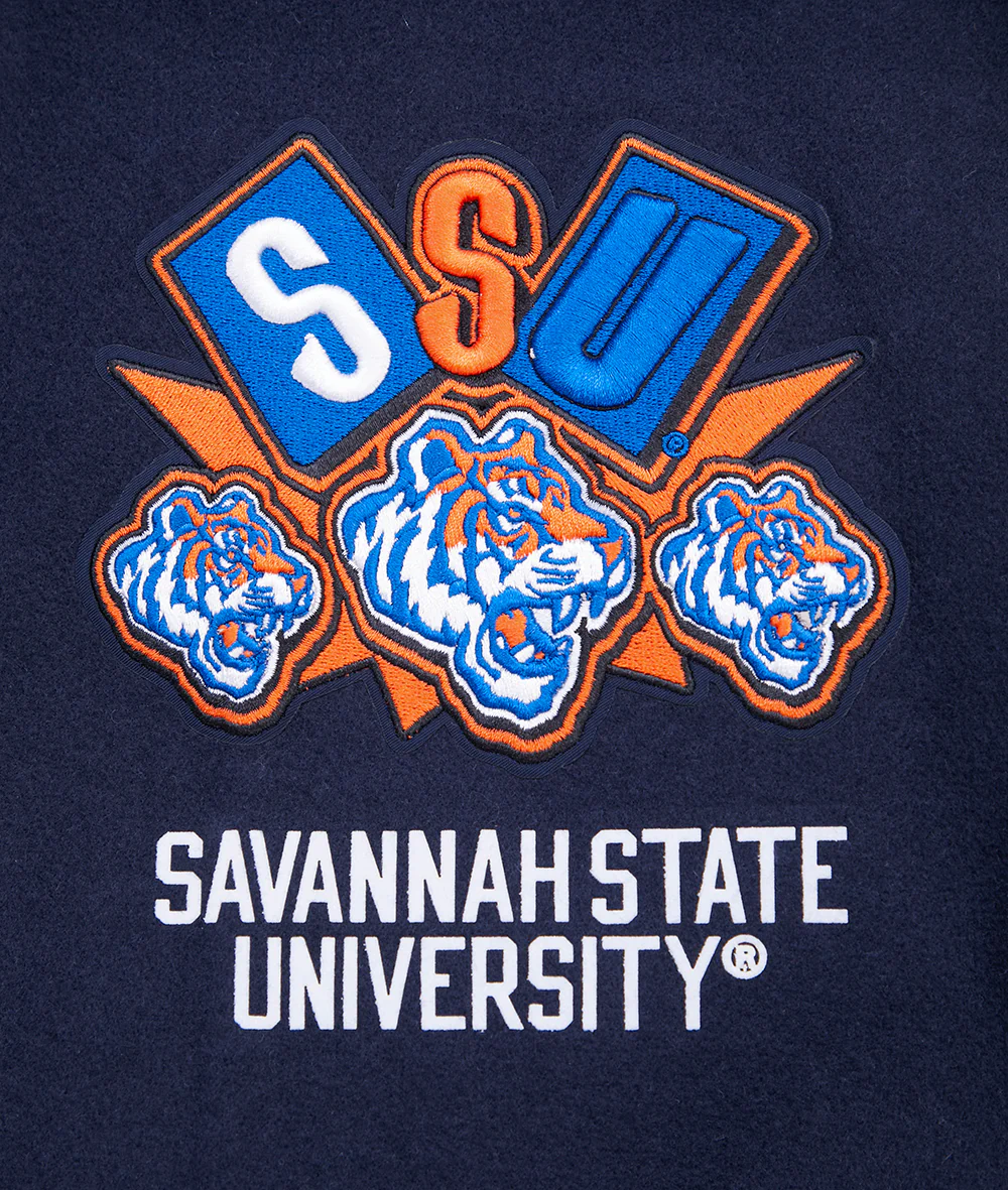 SAVANNAH STATE UNIVERSITY HOMECOMING RIB WOOL VARSITY JACKET (MIDNIGHT NAVY/ORANGE/MIDNIGHT NAVY) - Image 5