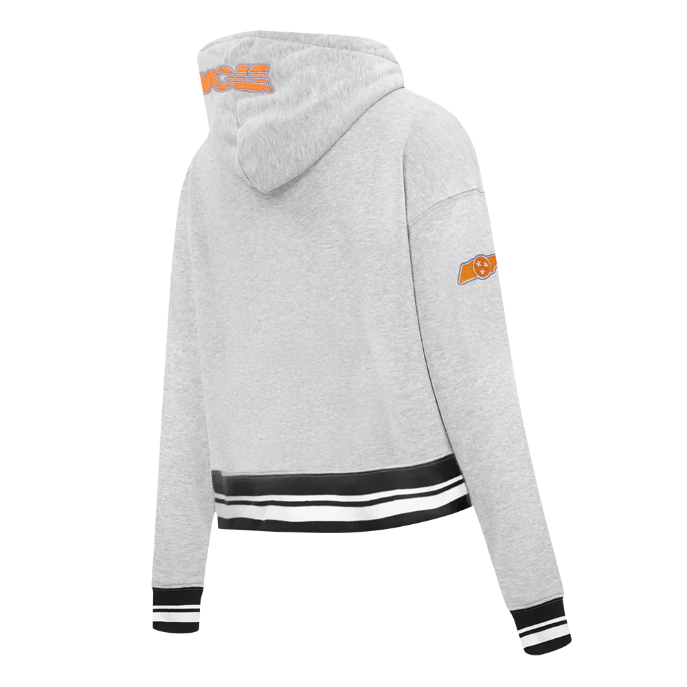UNIVERSITY OF TENNESSEE CLASSIC WOMEN'S RIB FLEECE PULLOVER HOODIE (HEATHER GRAY/BLACK)