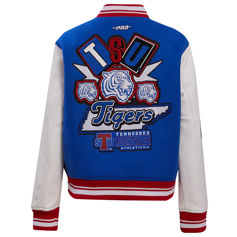 TENNESSEE STATE UNIVERSITY HOMECOMING RIB WOOL VARSITY JACKE (ROYAL BLUE/RED) - Image 4