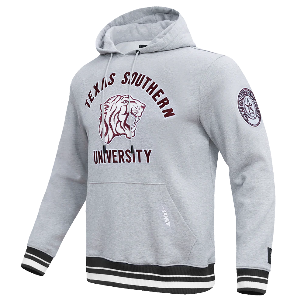 TEXAS SOUTHERN UNIVERSITY CLASSIC MEN'S STACKED LOGO PULLOVER HOODIE (HEATHER GRAY/BLACK) - Image 2