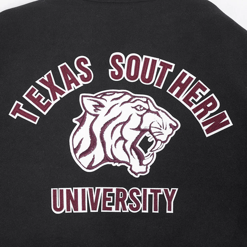 TEXAS SOUTHERN UNIVERSITY CLASSIC RIB WOOL VARSITY JACKET (BLACK) - Image 10