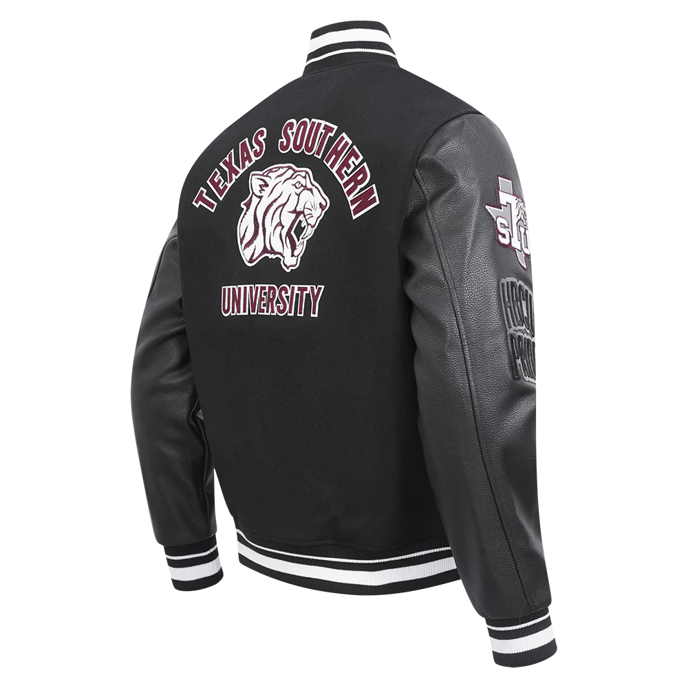 TEXAS SOUTHERN UNIVERSITY CLASSIC RIB WOOL VARSITY JACKET (BLACK) - Image 4