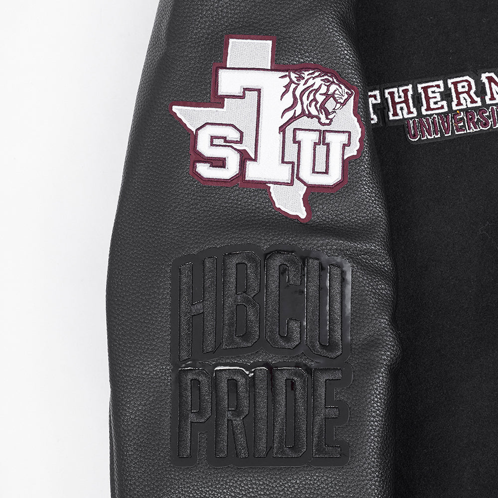 TEXAS SOUTHERN UNIVERSITY CLASSIC RIB WOOL VARSITY JACKET (BLACK) - Image 9