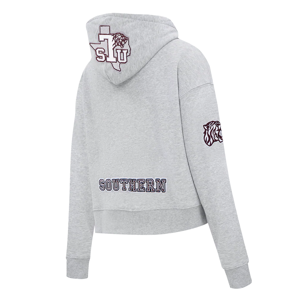 TEXAS SOUTHERN UNIVERSITY CLASSIC WOMEN'S FLEECE CROPPED PULLOVER HOODIE (HEATHER GREY) - Image 4