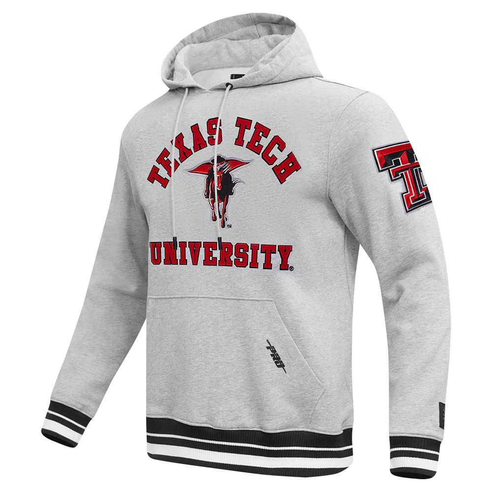 TEXAS TECH UNIVERSITY CLASSIC STACKED LOGO FLEECE PULLOVER HOODIE (HEATHER GRAY/BLACK) - Image 2