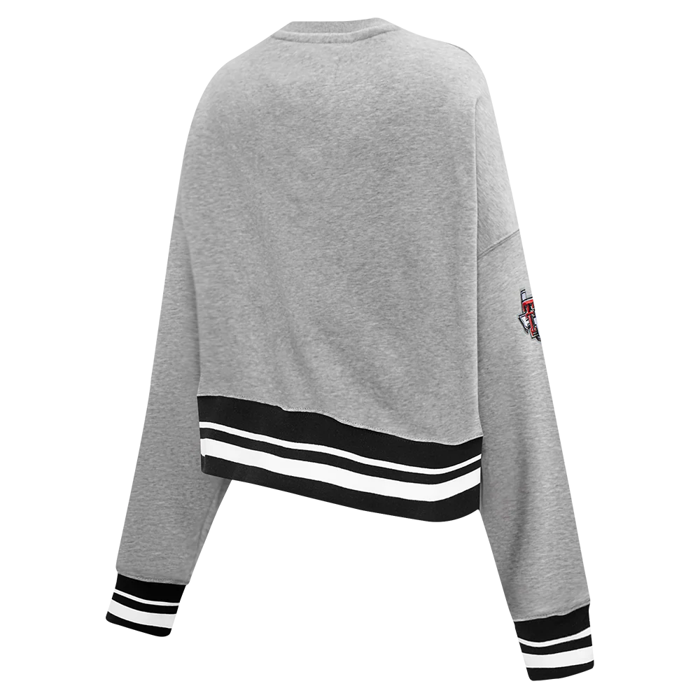 COLLEGE TEXAS TECH UNIVERSITY CLASSIC WOMEN'S RIB FLC CREWNECK (HEATHER GRAY/BLACK) - Image 4
