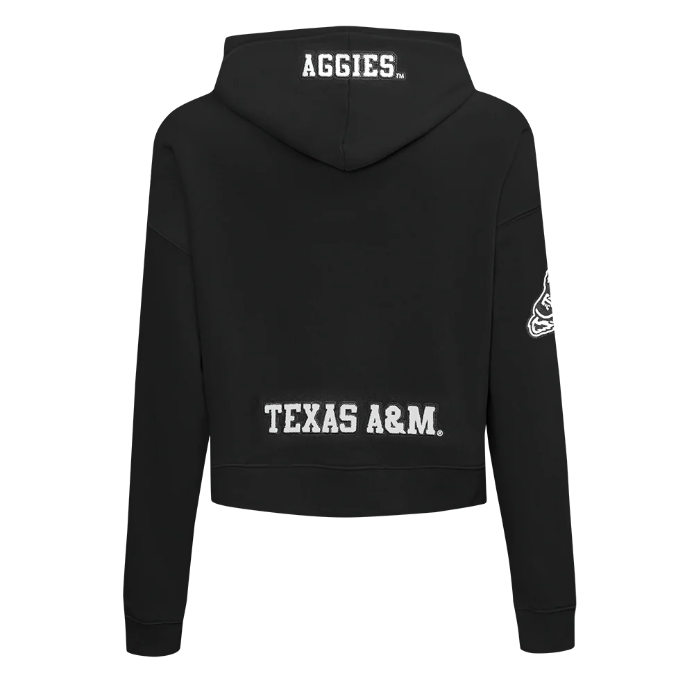 COLLEGE TEXAS A&M UNIVERSITY CLASSIC WOMEN'S CROPPED FLC PO HOODIE (BLACK) - Image 3