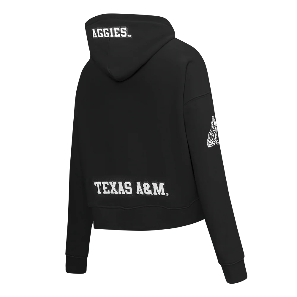 COLLEGE TEXAS A&M UNIVERSITY CLASSIC WOMEN'S CROPPED FLC PO HOODIE (BLACK) - Image 4