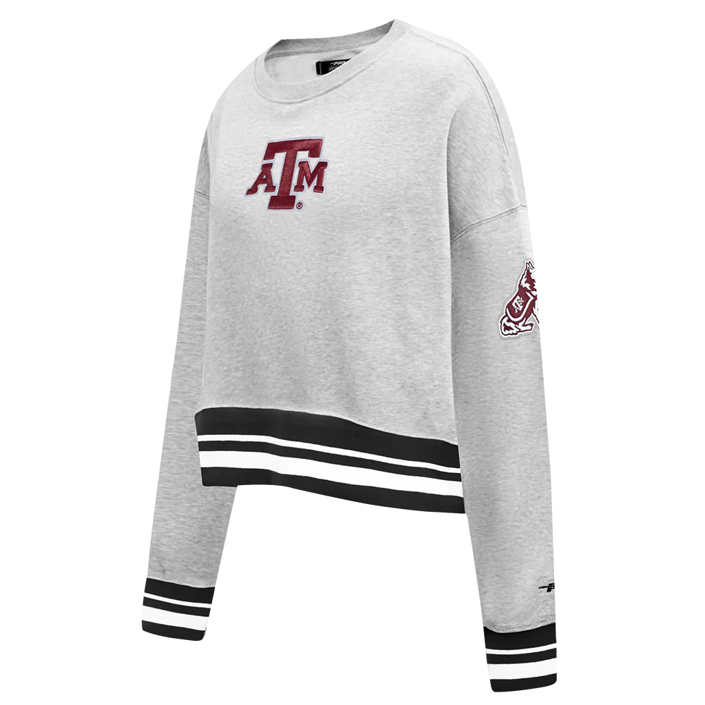 COLLEGE TEXAS A&M UNIVERSITY CLASSIC WOMEN'S RIB FLC CREWNECK (HEATHER GRAY/BLACK) - Image 2