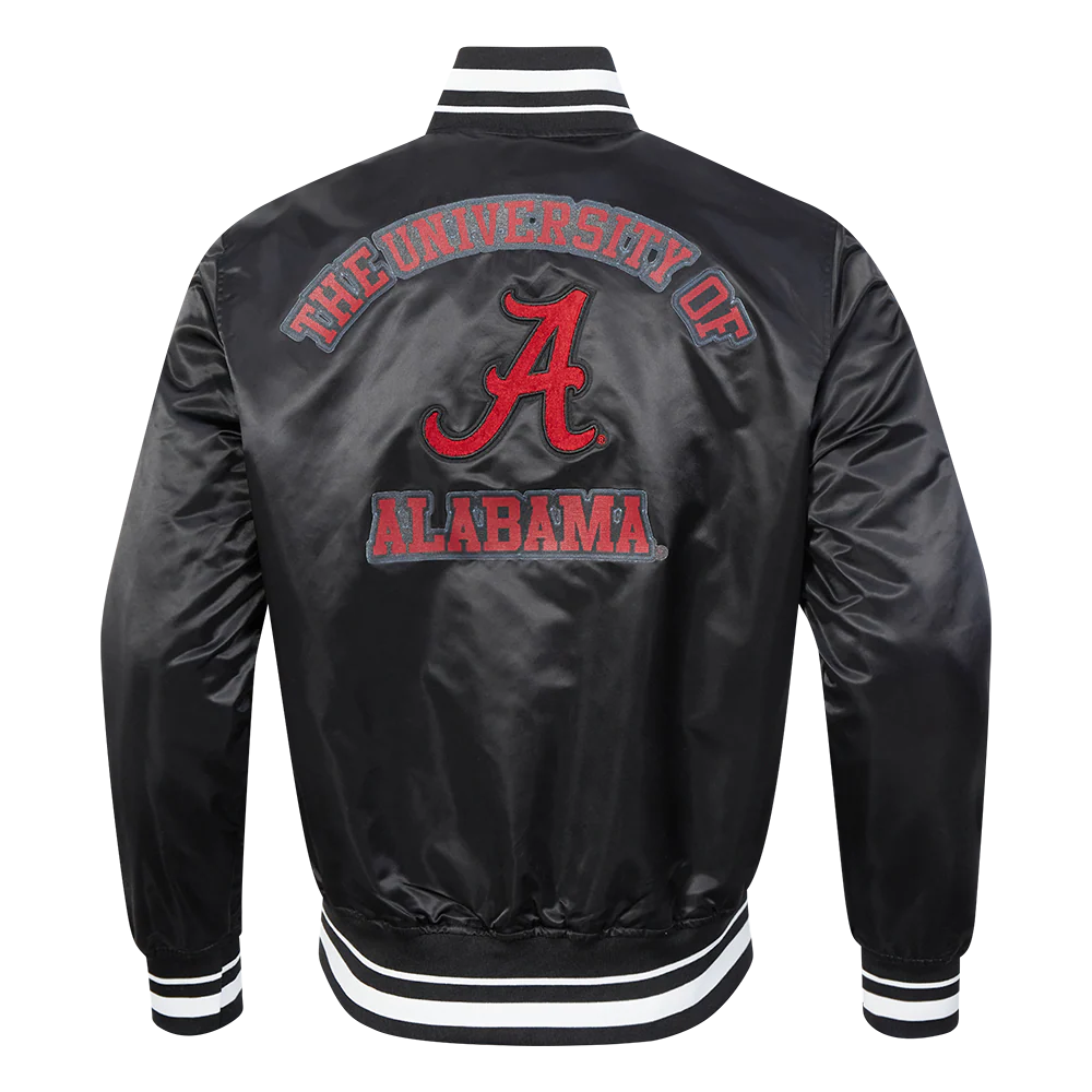 UNIVERSITY OF ALABAMA CLASSIC RIB SATIN JACKET (BLACK) - Image 3