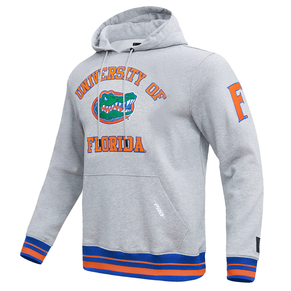 UNIVERSITY OF FLORIDA CLASSIC MEN'S STACKED LOGO PULLOVER HOODIE (HEATHER GREY/ROYAL/ORANGE) - Image 2