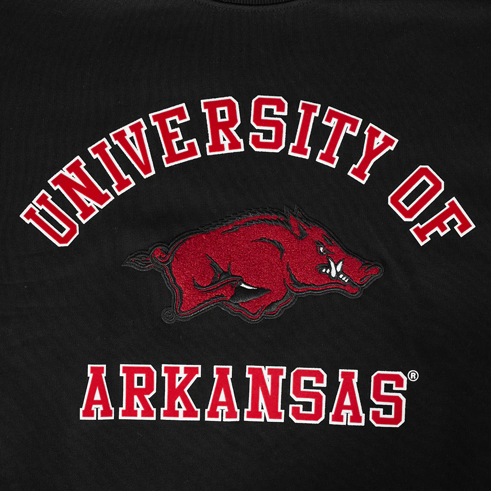 UNIVERSITY OF ARKANSAS CLASSIC MEN'S STACKED LOGO CREWNECK (BLACK) - Image 5
