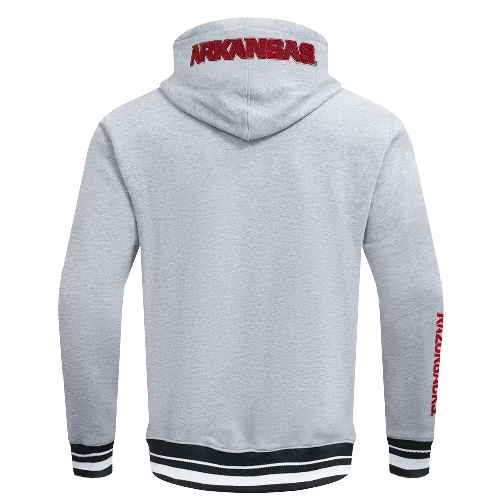 UNIVERSITY OF ARKANSAS CLASSIC MEN'S STACKED LOGO PULLOVER HOODIE (HEATHER GRAY/BLACK) - Image 3
