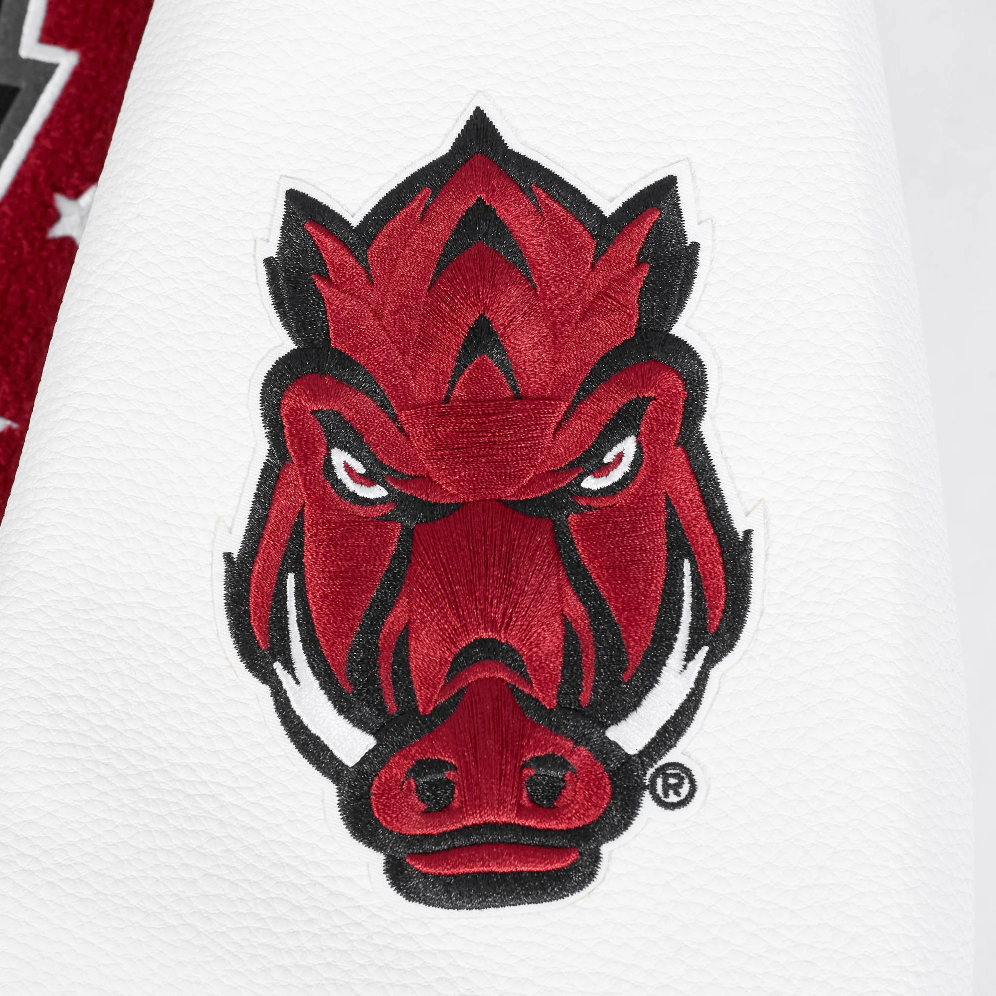 UNIVERSITY OF ARKANSAS CLASSIC MEN'S RIB WOOL VARSITY JACKET (BLACK/WHITE) - Image 7