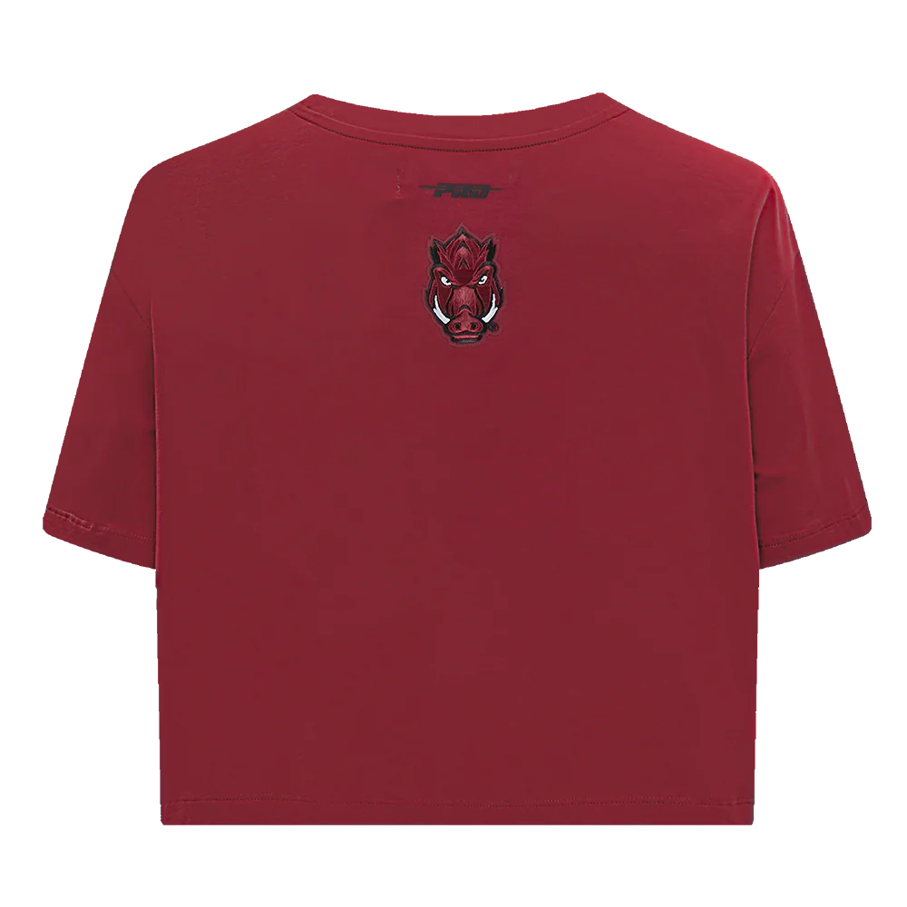UNIVERSITY OF ARKANSAS FAYETTEVILLE CLASSIC WOMEN'S SINGLE JERSEY BOXY TEE (CARDINAL RED) - Image 5