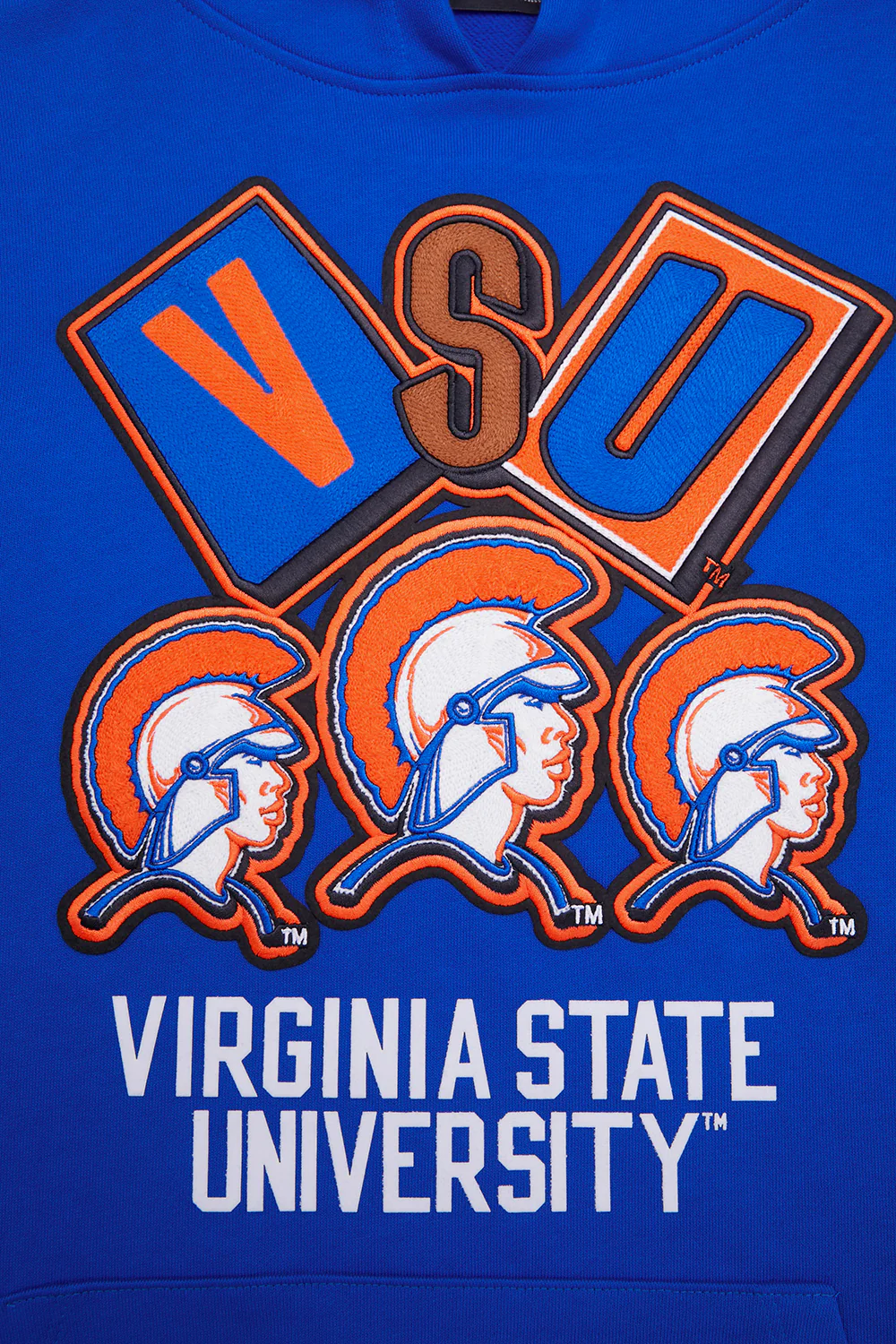 VIRGINIA STATE UNIVERSITY HOMECOMING RIB FLEECE MEN'S PULLOVER HOODIE (ROYAL/ORANGE/ROYAL) - Image 6