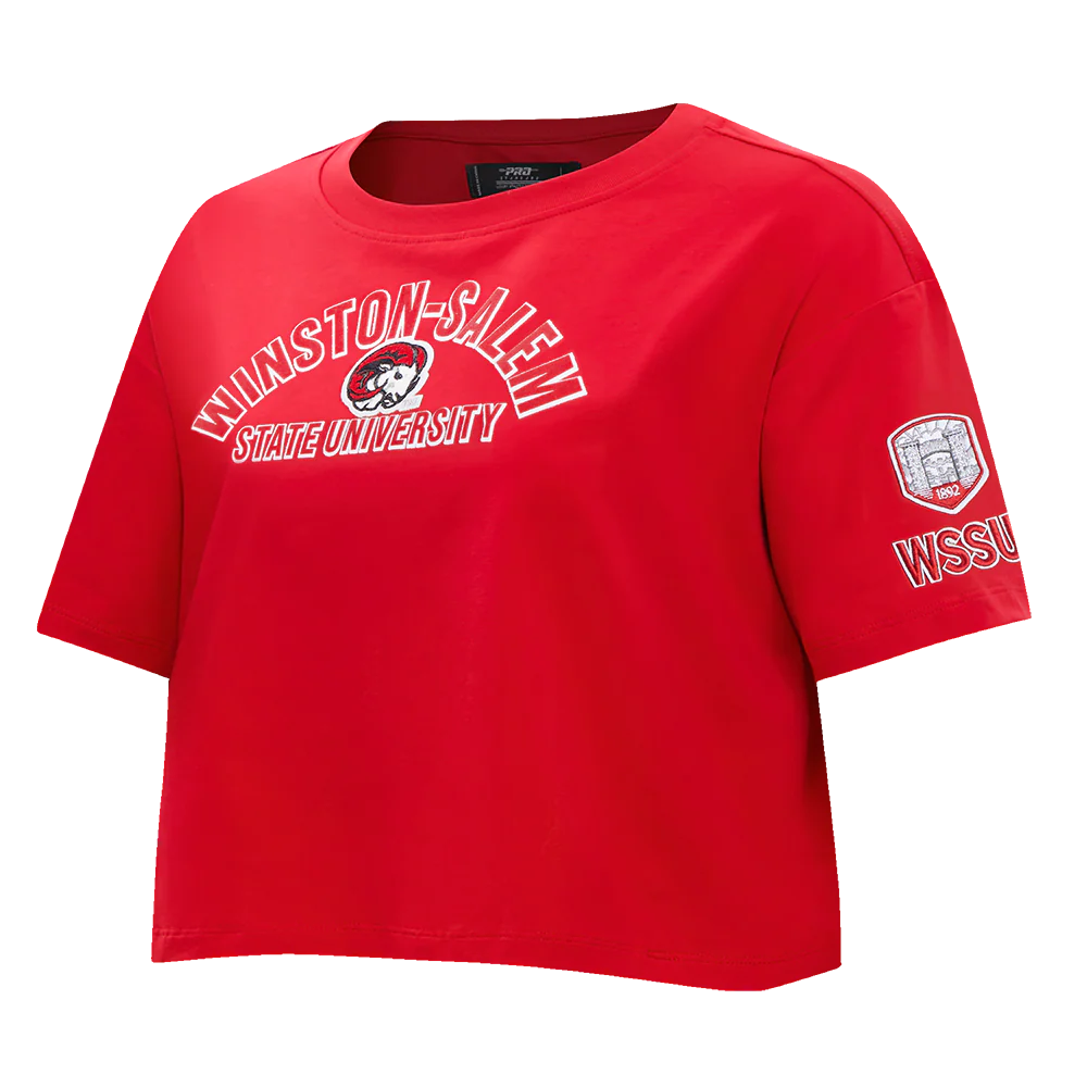 WINSTON-SALEM STATE UNIVERSITY CLASSIC WOMEN'S SINGLE JERSEY BOXY TEE (RED) - Image 2