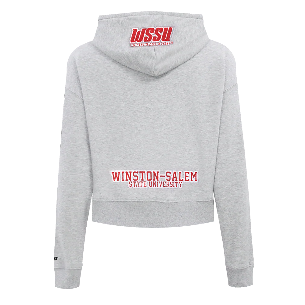WINSTON-SALEM STATE UNIVERSITY CLASSIC WOMEN'S FLEECE CROPPED PULLOVER HOODIE (HEATHER GREY) - Image 3