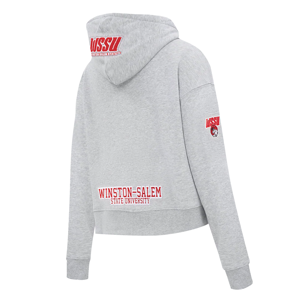 WINSTON-SALEM STATE UNIVERSITY CLASSIC WOMEN'S FLEECE CROPPED PULLOVER HOODIE (HEATHER GREY) - Image 4