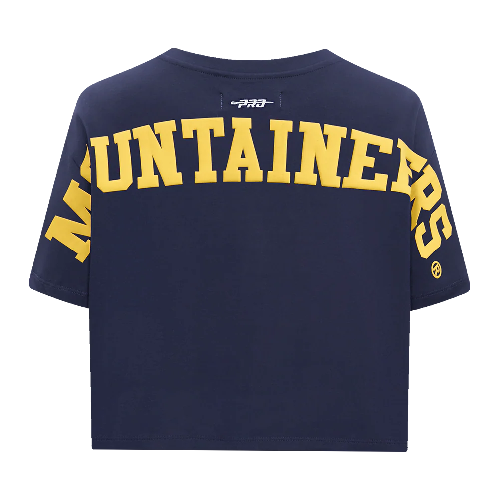 COLLEGE WEST VIRGINIA UNIVERSITY WINGSPAN WOMEN'S SJ BOXY TEE (MIDNIGHT NAVY)