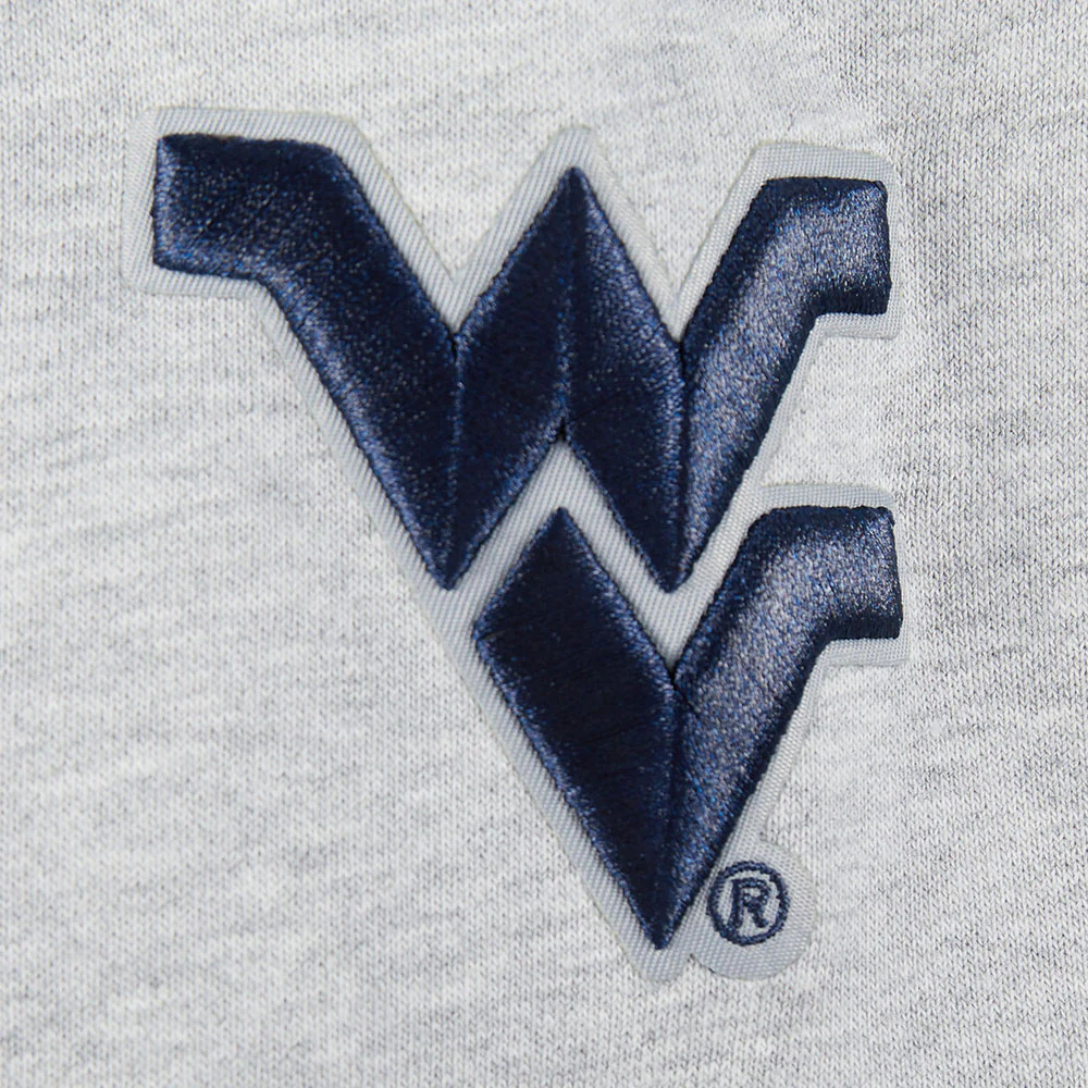 WEST VIRGINIA UNIVERSITY CLASSIC RIB FLEECE CROPPED PULLOVER HOODIE (HEATHER GREY/MIDNIGHT NAVY) - Image 7