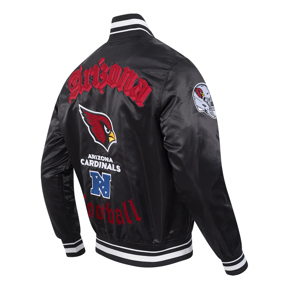 NFL ARIZONA CARDINALS OLD ENGLISH MEN'S RIB SATIN JACKET (BLACK) - Image 4