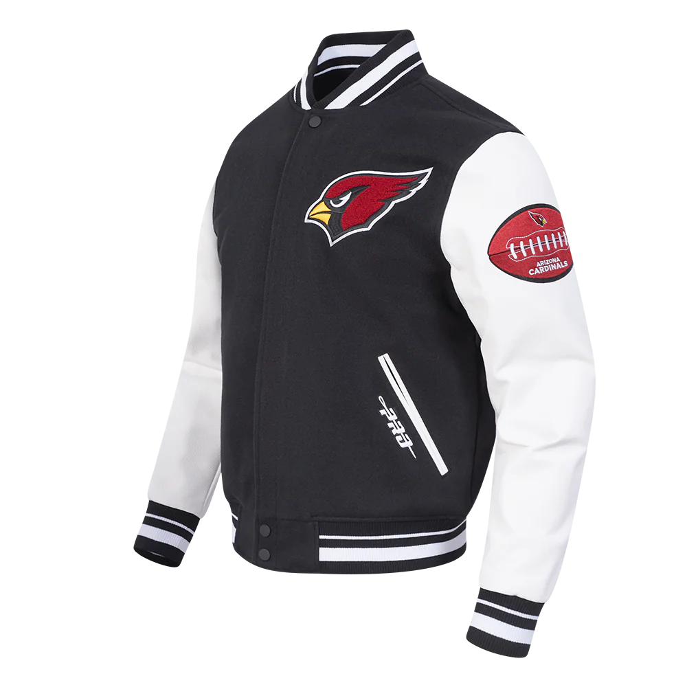 NFL ARIZONA CARDINALS OLD ENGLISH MEN'S RIB WOOL VARSITY JACKET (BLACK/WHITE) - Image 2