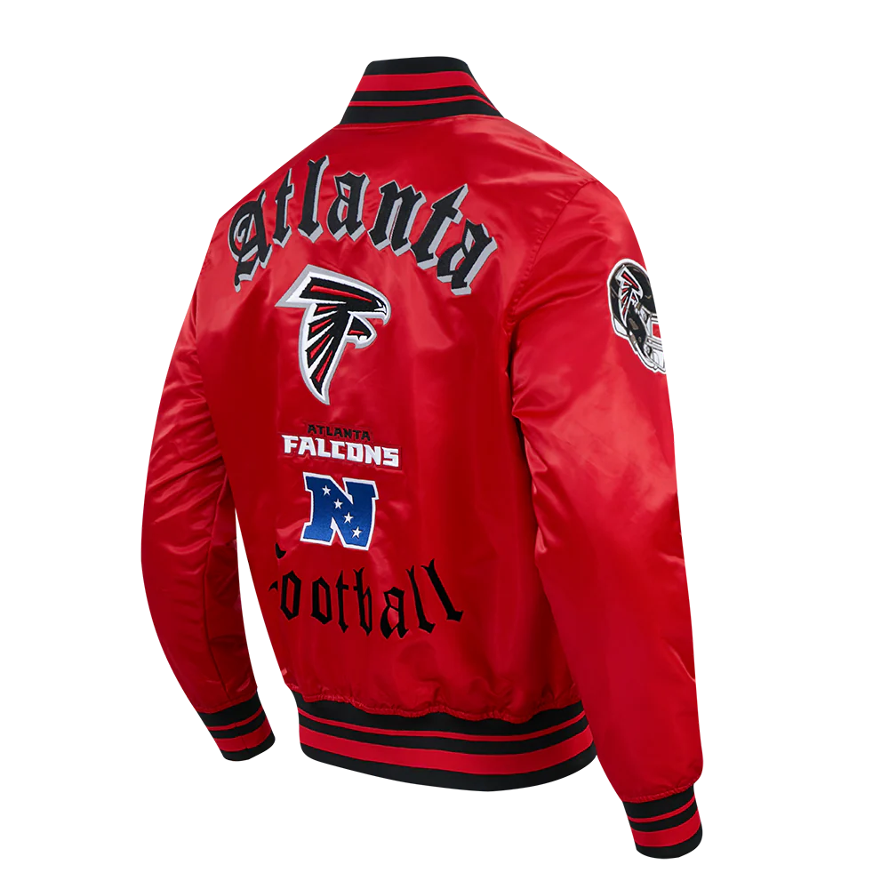NFL ATLANTA FALCONS OLD ENGLISH MEN'S RIB SATIN JACKET (RED/BLACK) - Image 4