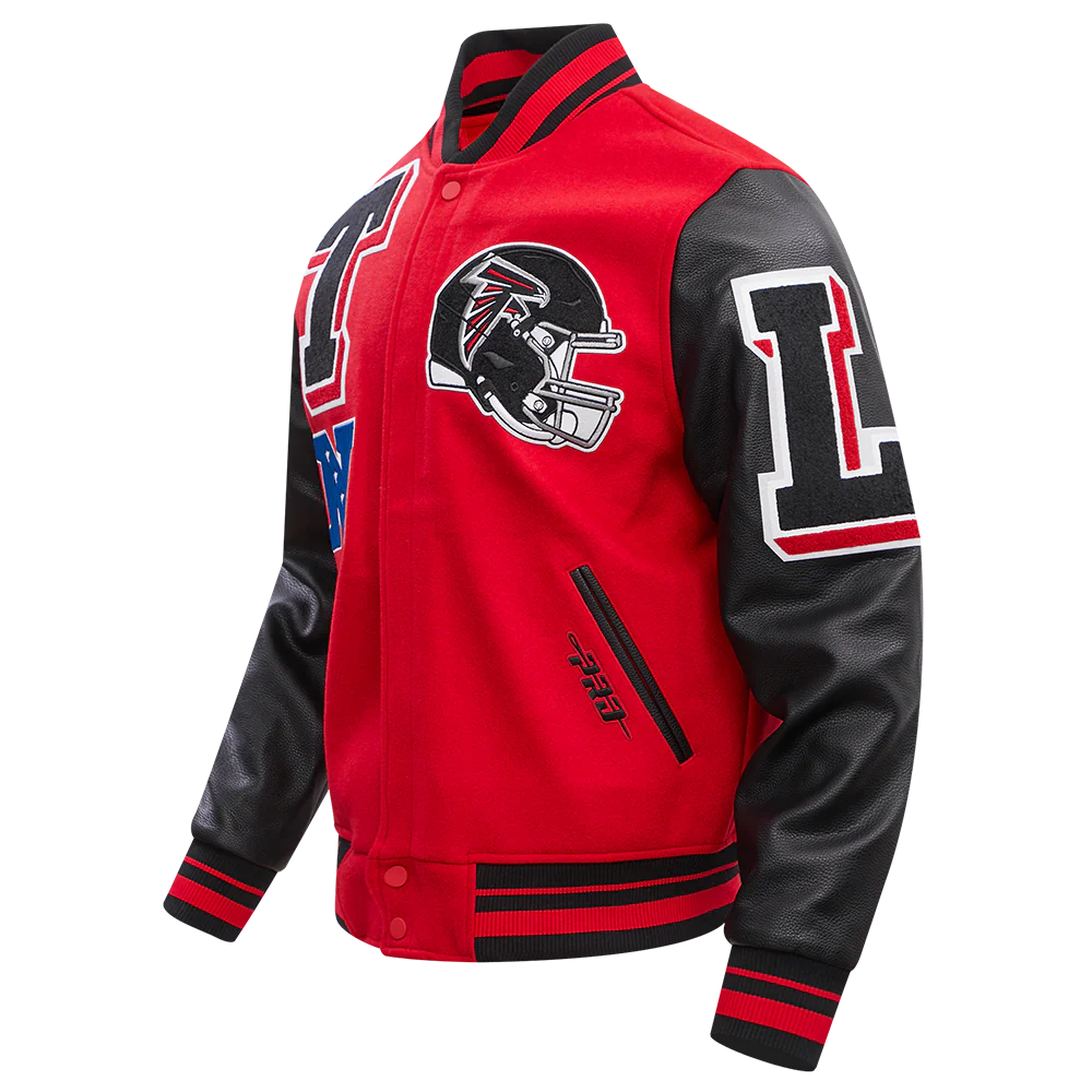 NFL ATLANTA FALCONS MASHUP MEN'S RIB WOOL VARSITY JACKET (RED/BLACK) - Image 2