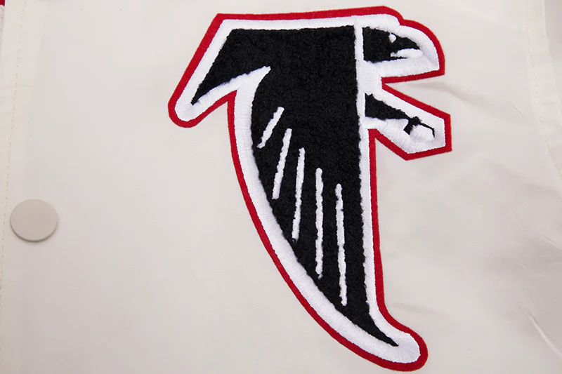 NFL ATLANTA FALCONS RETRO CLASSIC MEN'S RIB SATIN JACKET (EGGSHELL/RED) - Image 7