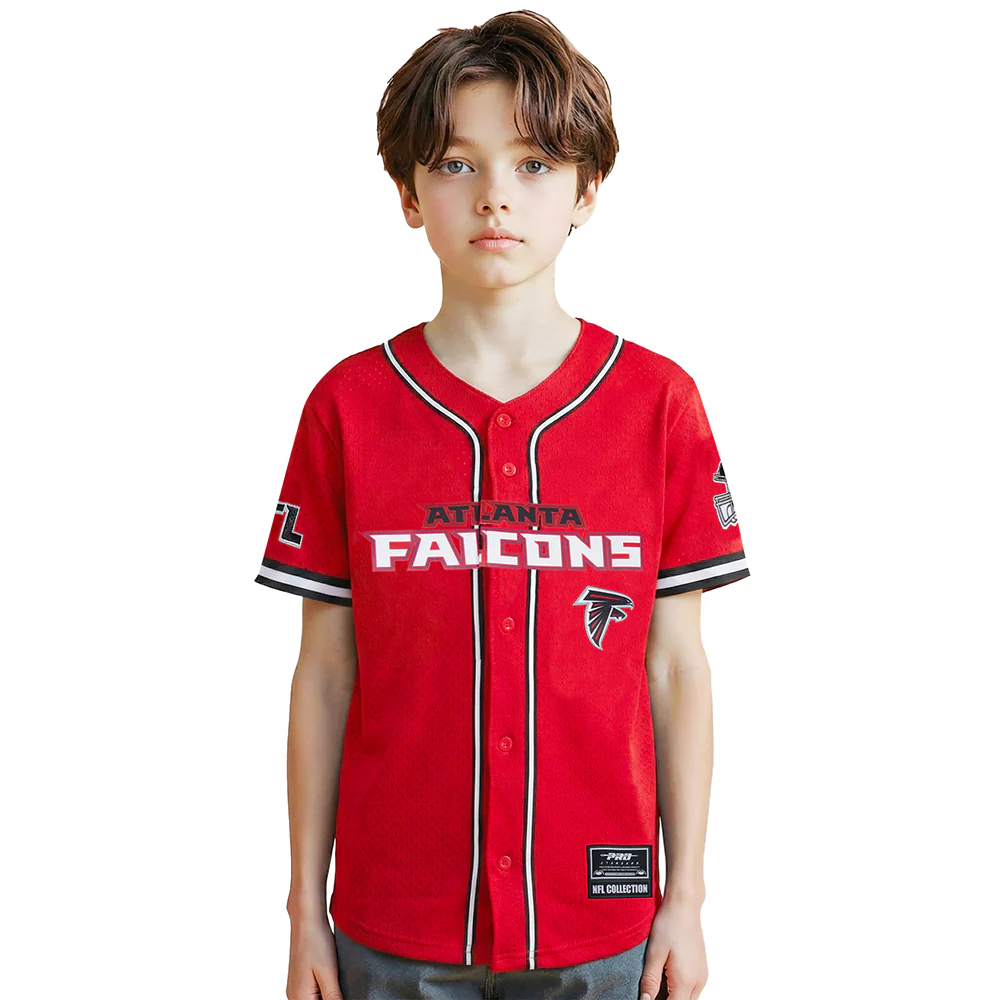 NFL ATLANTA FALCONS CLASSIC BIG BOY'S MESH BUTTON DOWN SHIRT (RED/BLACK)