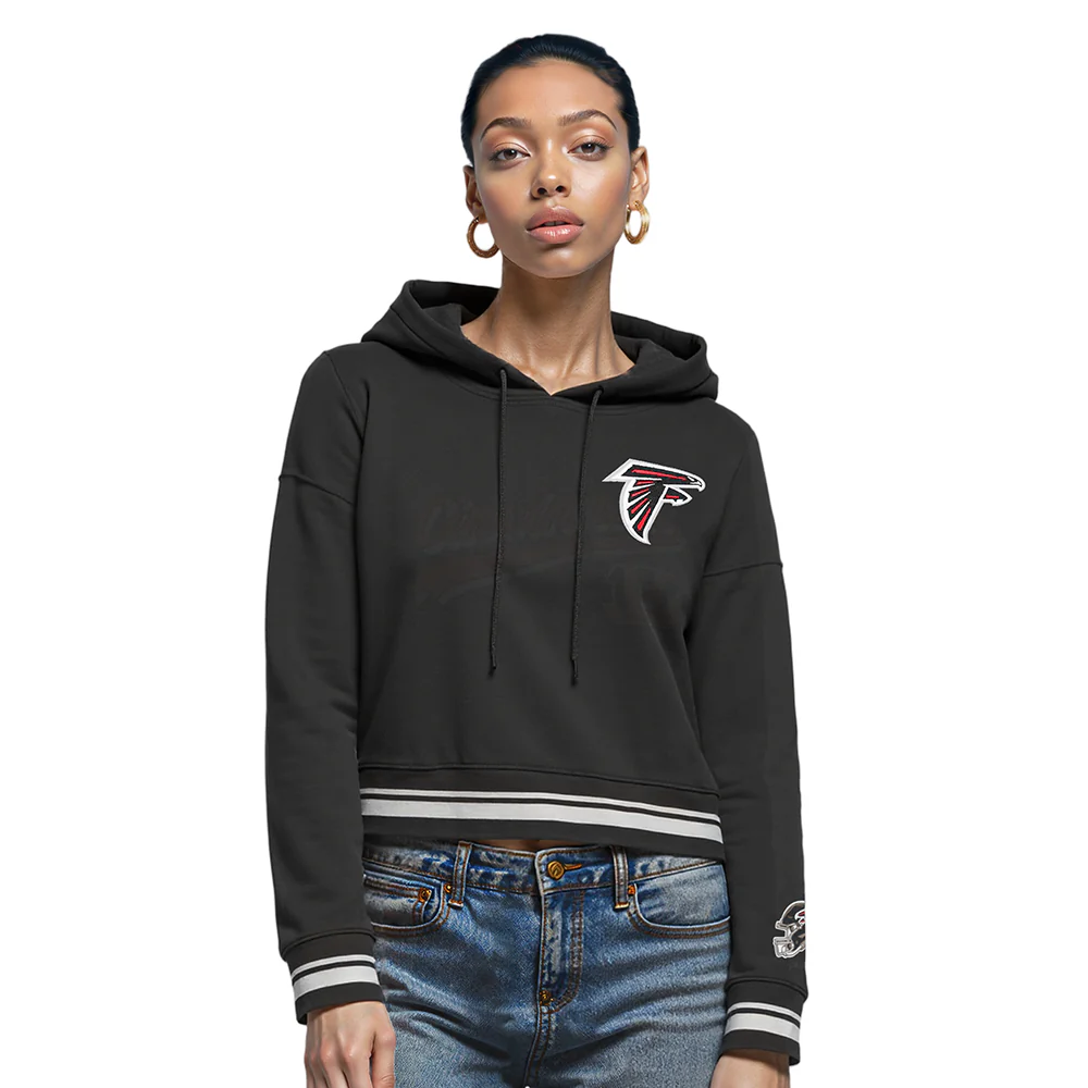 NFL ATLANTA FALCONS MASHUP WOMEN'S RIB CROPPED PO HOODIE (BLACK/RED/BLACK) - Image 10