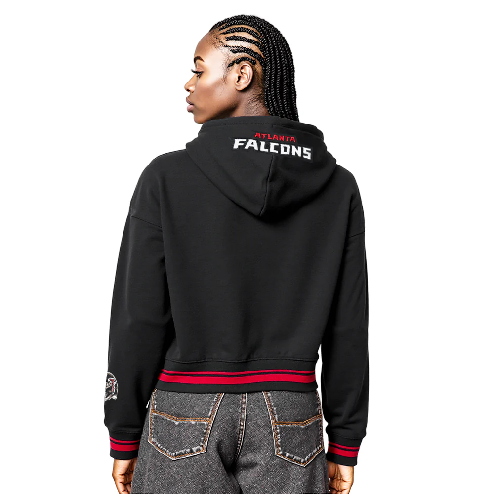 NFL ATLANTA FALCONS MASHUP WOMEN'S RIB CROPPED PO HOODIE (BLACK/RED/BLACK) - Image 2