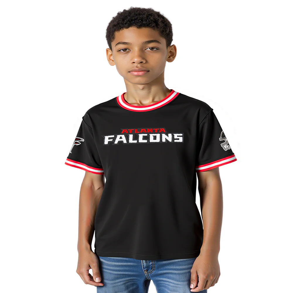 NFL ATLANTA FALCONS CLASSIC LITTLE BOYS SHORT SLEEVE STRIPED RIB TEE (BLACK/RED)