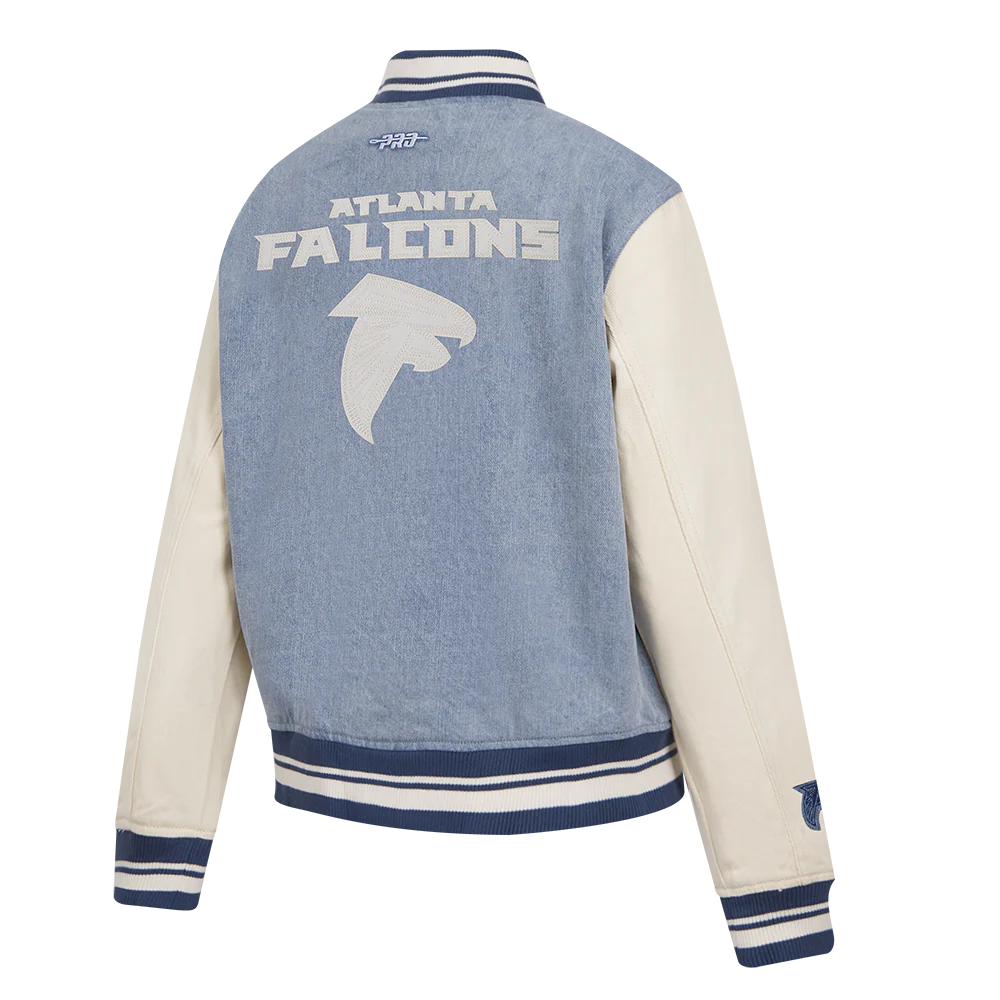 NFL ATLANTA FALCONS VARSITY BLUES WOMEN'S DENIM VARSITY JACKET (DENIM/LINEN) - Image 4